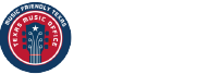 Music Friendly Texas logo featuring an icon of a white guitar and the words Music Friendly Texas on a red and blue background.